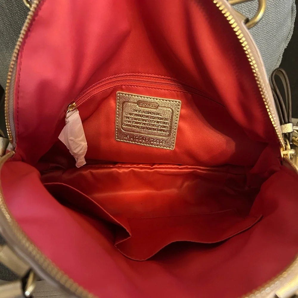 Coach Beige and Gold Satchel with Floral Accents
